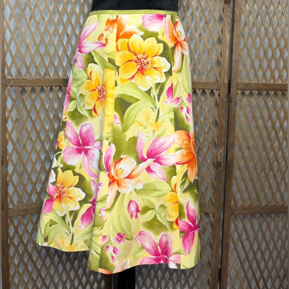 Talbots Floral Aline Midi Silk Blend Skirt in Green - Size 10 Spring